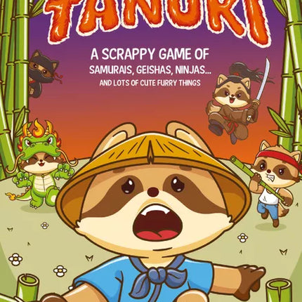 Afbeelding van het bordspel Tanuki, te koop bij Speldorado. Het spel heeft een Japans thema met schattige tanuki-figuren en kleurrijke kaarten