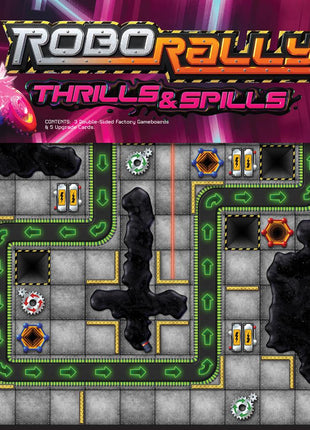 Dit is een foto van het spel Thrills and Spills Expansion - Robo Rally te koop bij Speldorado Spellenwinkel Delft