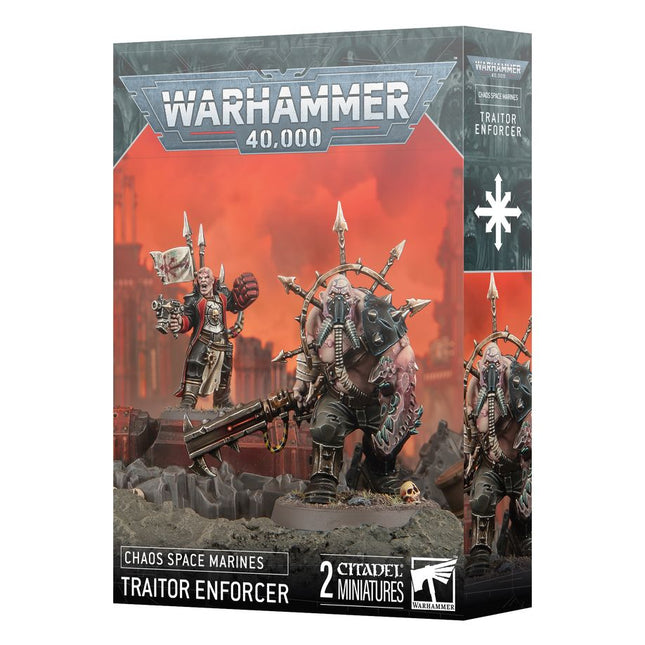 Dit is een afbeelding van het miniatuur Traitor Enforcer - Chaos Space Marines voor het spel Warhammer, te koop bij Tabletop Miniature Wargames spellenwinkel Speldorado in delft