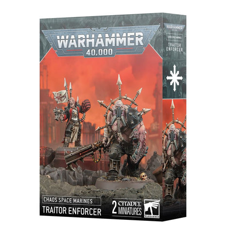 Dit is een afbeelding van het miniatuur Traitor Enforcer - Chaos Space Marines voor het spel Warhammer, te koop bij Tabletop Miniature Wargames spellenwinkel Speldorado in delft