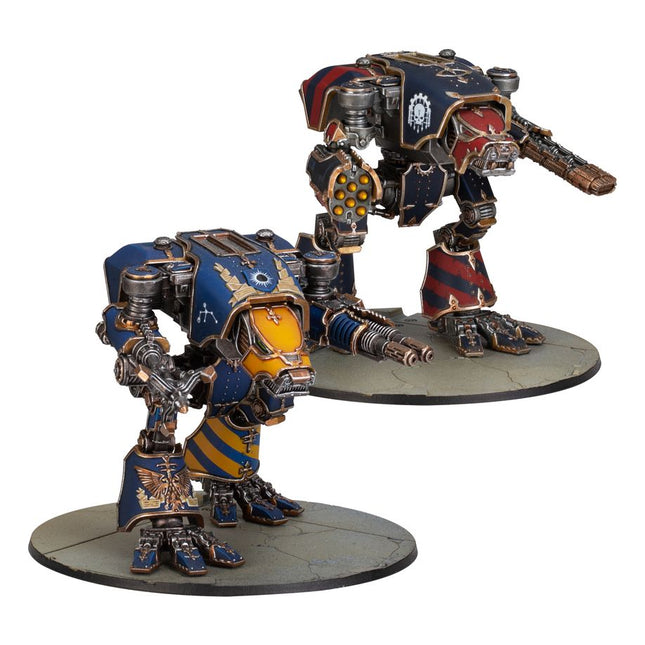 Dit is een foto van het spel Warhound Titans With Ursus Claws - Legion Imperialis te koop bij Speldorado Spellenwinkel Delft