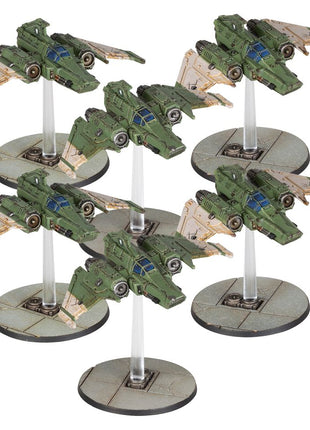 Dit is een afbeelding van het miniatuur Xiphon Interceptor Squadron - Adeptus Astartes voor het spel Warhammer, te koop bij Tabletop Miniature Wargames spellenwinkel Speldorado in delft