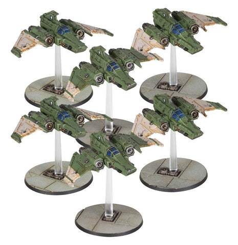 Dit is een afbeelding van het miniatuur Xiphon Interceptor Squadron - Adeptus Astartes voor het spel Warhammer, te koop bij Tabletop Miniature Wargames spellenwinkel Speldorado in delft