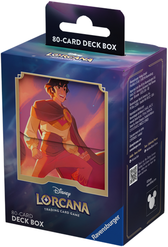Dit is een foto van het spel Disney Lorcana TCG - Shimmering Skies Deck Box - Alladin te koop bij Speldorado Spellenwinkel Delft