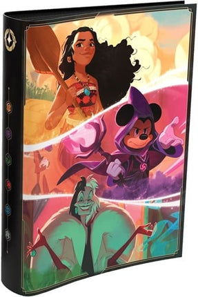 Dit is een foto van het spel Disney Lorcana TCG - Shimmering Skies Portfolio (9-pocket) - Moana, Mickey and Cruella te koop bij Speldorado Spellenwinkel Delft