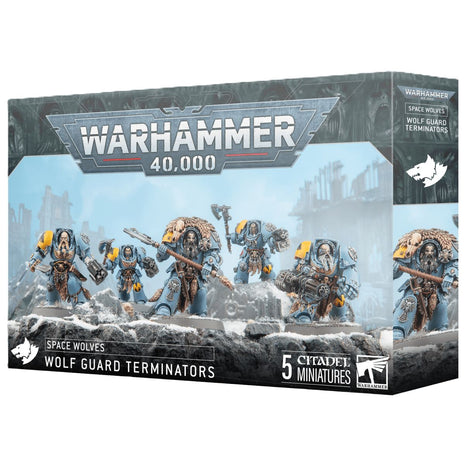 Dit is een afbeelding van het miniatuur wolf guard terminators - space wolves voor het spel Warhammer, te koop bij Tabletop Miniature Wargames spellenwinkel Speldorado in delft