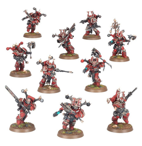 Dit is een afbeelding van het miniatuur khorne Berserkers - World Eaters voor het spel Warhammer, te koop bij Tabletop Miniature Wargames spellenwinkel Speldorado in delft