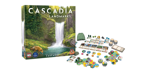 Dit is een foto van het spel Cascadia Landmarks te koop bij Speldorado Spellenwinkel Delft