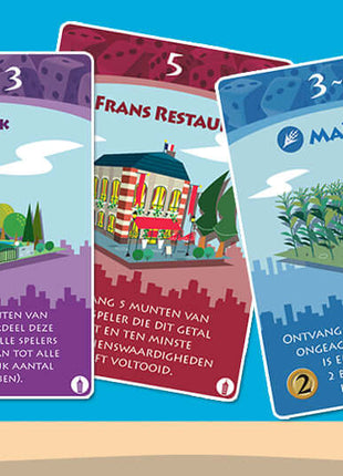 Dit is een foto van het spel Machi Koro Metropool te koop bij Speldorado Spellenwinkel Delft