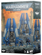 Dit is een afbeelding van het miniatuur drop pods -space marines voor het spel Warhammer, te koop bij Tabletop Miniature Wargames spellenwinkel Speldorado in delft
