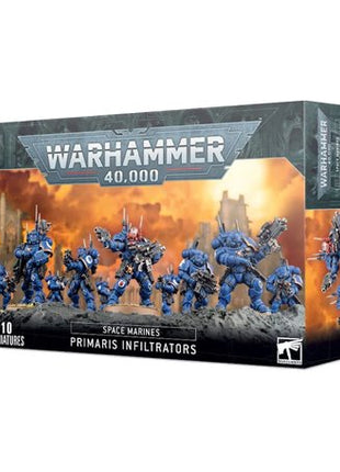 Dit is een afbeelding van het miniatuur Primaris Infiltrators squad- Space Marines voor het spel Warhammer, te koop bij Tabletop Miniature Wargames spellenwinkel Speldorado in delft