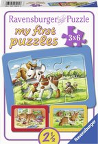 Dit is een foto van het spel Mijn dierenvriendjes - My first puzzles (3 x 6 stukjes) te koop bij Speldorado Spellenwinkel Delft