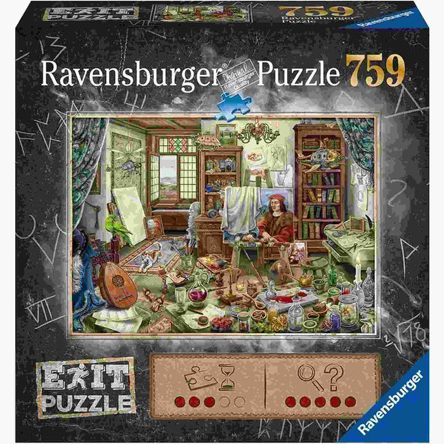 Dit is een foto van het spel ESCAPE Da Vinci (artists workshop) 759 pcs. - Escape the room puzzels 759 stukjes te koop bij Speldorado Spellenwinkel Delft