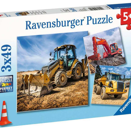 Dit is een foto van het spel Bouwmachines aan het werk - 3x49 stukjes te koop bij Speldorado Spellenwinkel Delft