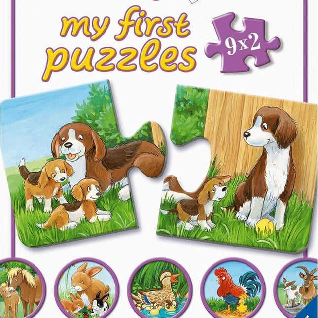 Dit is een foto van het spel Dierenfamilies op de boerderij - My first puzzles (9 x 2 stukjes) te koop bij Speldorado Spellenwinkel Delft