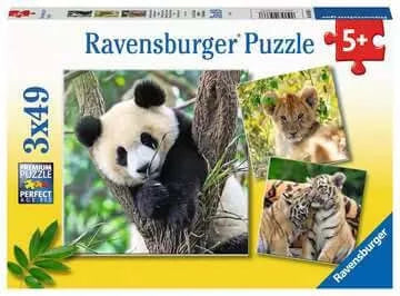 Dit is een foto van het spel Panda, tijger en leeuw - 3x49 stukjes te koop bij Speldorado Spellenwinkel Delft