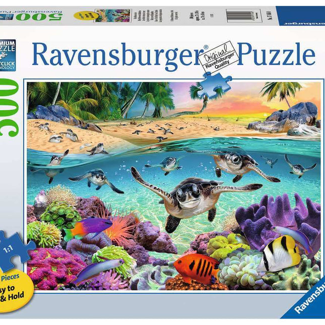 Dit is een foto van het spel Baby zeeschildpadden - 500 stukjes (extra groot) te koop bij Speldorado Spellenwinkel Delft