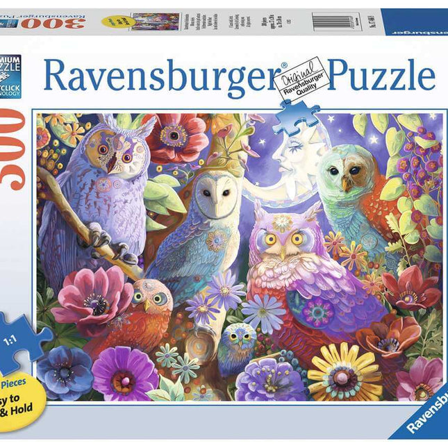 Dit is een foto van het spel Schitterende nachtuilen - 300 stukjes (extra groot) te koop bij Speldorado Spellenwinkel Delft