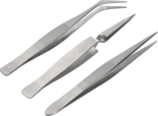 Dit is een foto van het spel Tweezer Set (1X Straight/Curved/Self-Close) - 39063 te koop bij Speldorado Spellenwinkel Delft