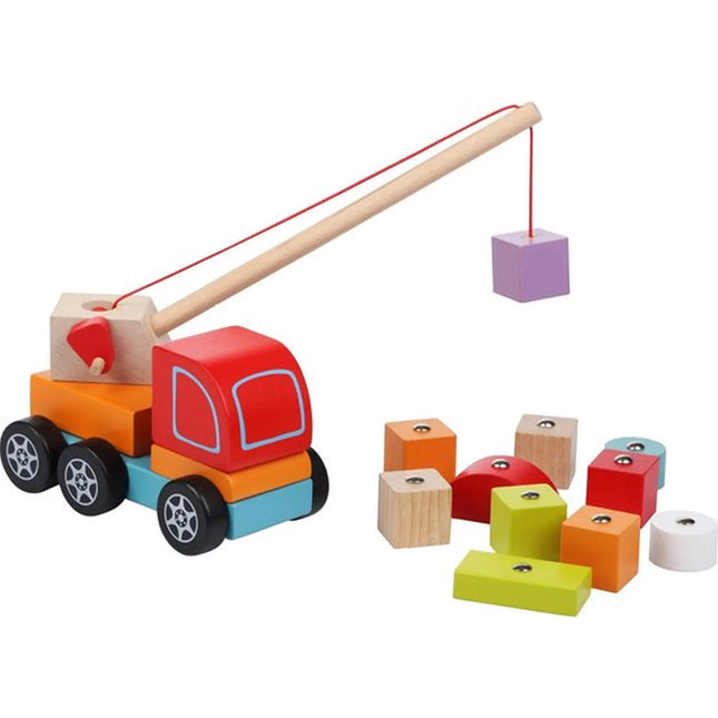 Houten Kraanwagen Met Aanhanger En 5 Magnetische Bouwstenen, 55875 van Gollnest & Kiesel te koop bij Speldorado !