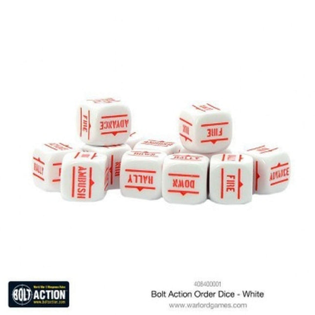 Dit is een foto van het spel Bolt Action Orders Dice White te koop bij Speldorado Spellenwinkel Delft