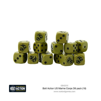 Dit is een foto van het spel US Marine Corps D6 Dice (16) te koop bij Speldorado Spellenwinkel Delft