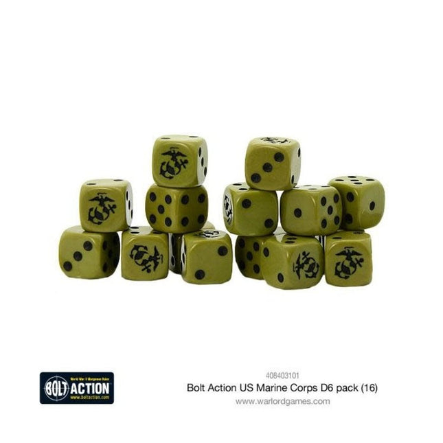 Dit is een foto van het spel US Marine Corps D6 Dice (16) te koop bij Speldorado Spellenwinkel Delft