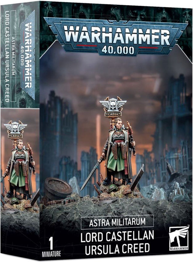 Dit is een foto van het spel A/Militarumlord Castellan Ursula Creed - Astra Militarum te koop bij Speldorado Spellenwinkel Delft