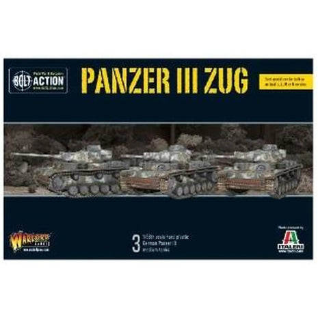 Dit is een foto van het spel Panzer Iii Zug (3) - Bolt Action te koop bij Speldorado Spellenwinkel Delft