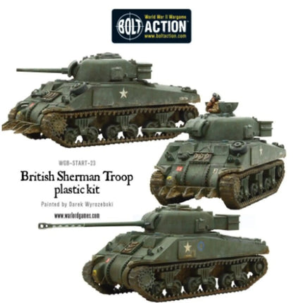 Dit is een foto van het spel Sherman V Tank Troop (2 Sherman V'S 1 Firefly) - Bolt Action te koop bij Speldorado Spellenwinkel Delft