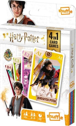 Dit is een foto van het spel Shuffle - Harry Potter - 4 In 1 Kaartspel te koop bij Speldorado Spellenwinkel Delft