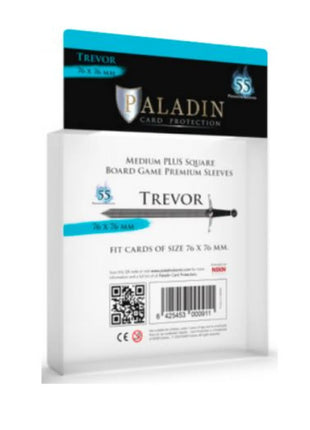 Dit is een foto van het spel Trevor 76X76Mm Premium Medium+ Square (55 Sleeves) Paladin Sleeves te koop bij Speldorado Spellenwinkel Delft