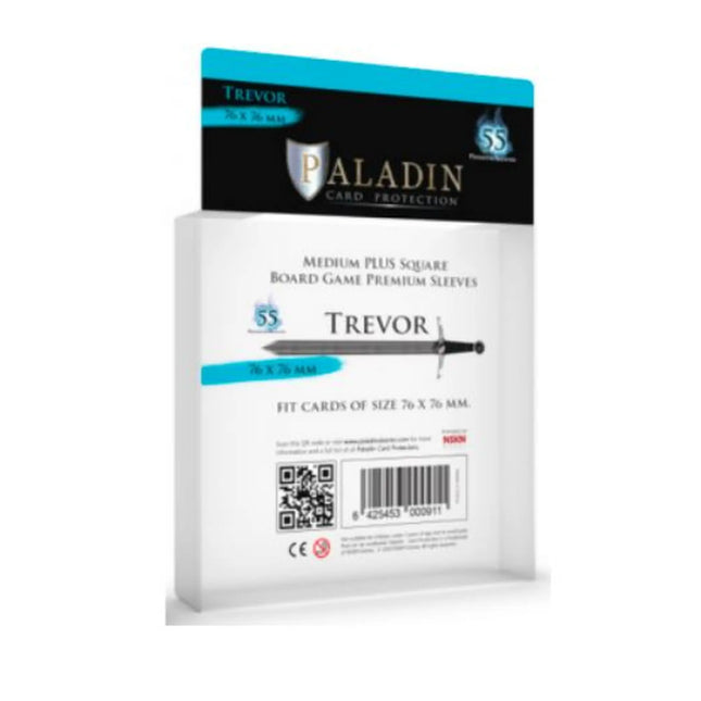 Dit is een foto van het spel Trevor 76X76Mm Premium Medium+ Square (55 Sleeves) Paladin Sleeves te koop bij Speldorado Spellenwinkel Delft