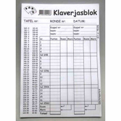 Speelkaarten  Klaverjas Scorebloc 100Vel A5 - Kunststof - uitvoering