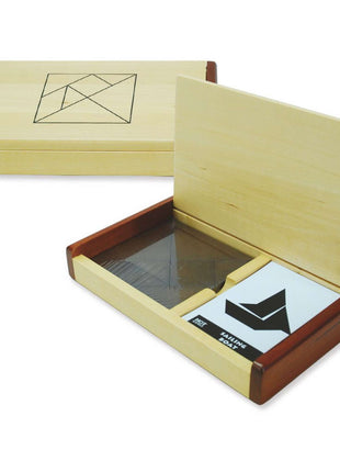 Dit is een foto van het spel Tangram Dubbel Kist Blank Hout 60 Voorbeelden te koop bij Speldorado Spellenwinkel Delft