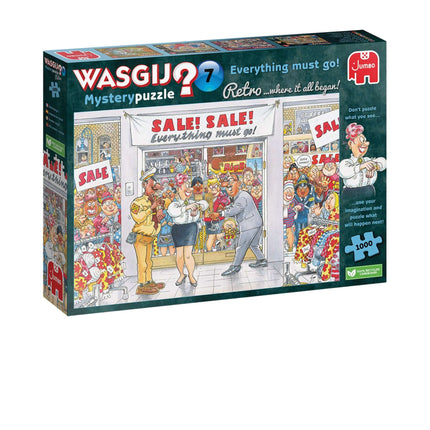 Dit is een foto van het spel Wasgij Retro Mystery 7 - Uitverkoop! (1000) te koop bij Speldorado Spellenwinkel Delft