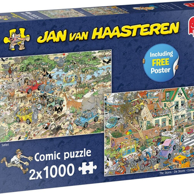 Dit is een foto van het spel Safari & Storm 2in1 , 2x stukjes - Jan van Haasteren te koop bij Speldorado Spellenwinkel Delft