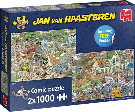Dit is een foto van het spel Safari & Storm 2in1 , 2x stukjes - Jan van Haasteren te koop bij Speldorado Spellenwinkel Delft