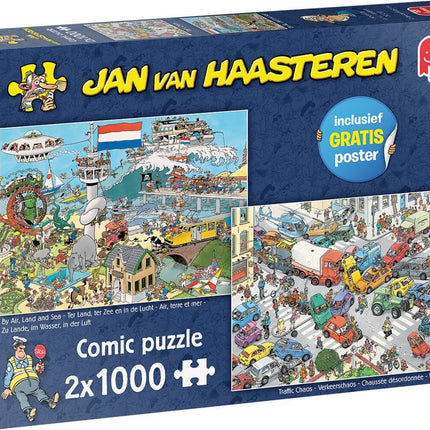 Dit is een foto van het spel JvH Verkeerschaos & Ter Land, Ter Zee En In De Lucht (2x1000) te koop bij Speldorado Spellenwinkel Delft