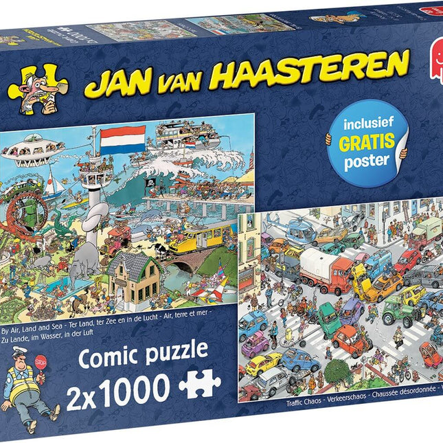 Dit is een foto van het spel JvH Verkeerschaos & Ter Land, Ter Zee En In De Lucht (2x1000) te koop bij Speldorado Spellenwinkel Delft