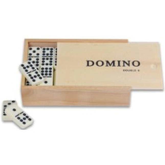 Dit is een foto van het spel Domino Dubbel 9 Met Pen/Wit.Stenen Kist te koop bij Speldorado Spellenwinkel Delft