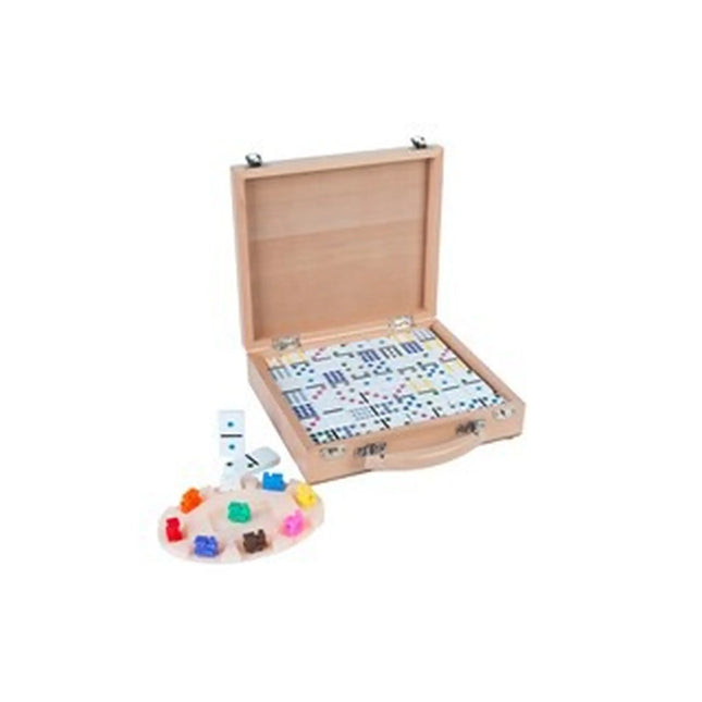 Dit is een foto van het spel Domino Dubbel 12 - Mexican Train In Houten Kist te koop bij Speldorado Spellenwinkel Delft