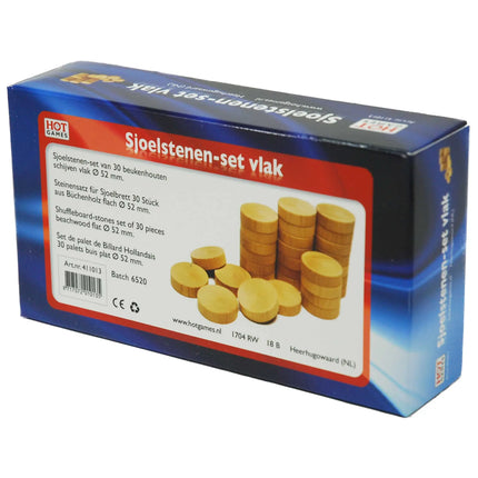 Dit is een foto van het spel Sjoelstenen Set 30St.Wedstr.52Mm.Holgedr te koop bij Speldorado Spellenwinkel Delft