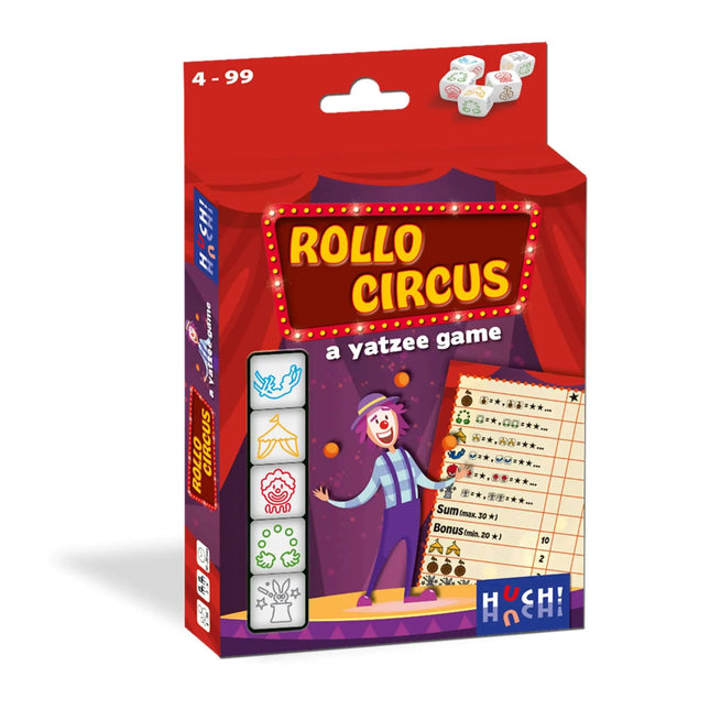 Dit is een foto van het spel Rollo A Yatzee Game - Circus NL te koop bij Speldorado Spellenwinkel Delft