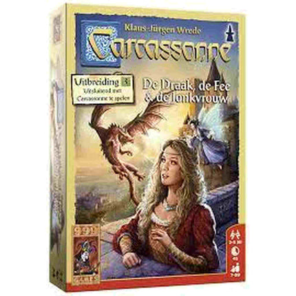 Dit is een foto van het spel De Draak, De Fee En De Jonkvrouw - Carcassonne te koop bij Speldorado Spellenwinkel Delft