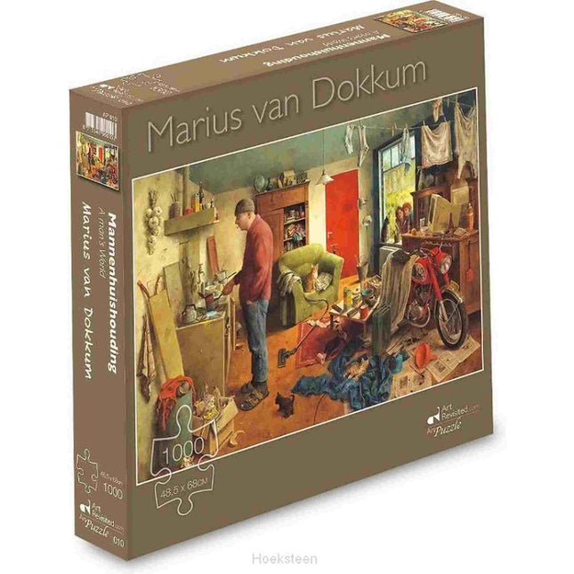 Dit is een foto van het spel Mannenhuishouding Marius Van Dokkum te koop bij Speldorado Spellenwinkel Delft