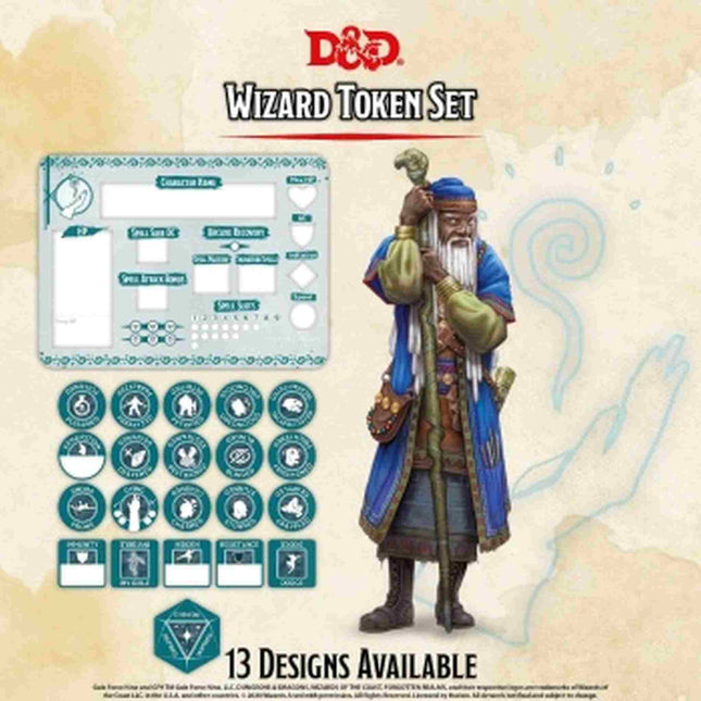 Dit is een foto van het spel 5Th Wizard Token Set (22 & Combat Tile) - Dungeons and Dragons te koop bij Speldorado Spellenwinkel Delft