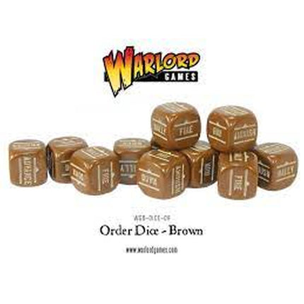 Dit is een foto van het spel Bolt Action Orders Dice - Brown (12) te koop bij Speldorado Spellenwinkel Delft