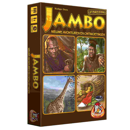 Dit is een foto van het spel Jambo Nieuwe Avonturen En Ontmoetingen te koop bij Speldorado Spellenwinkel Delft