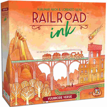 Dit is een foto van het spel Railroad Ink Vuurrode versie te koop bij Speldorado Spellenwinkel Delft